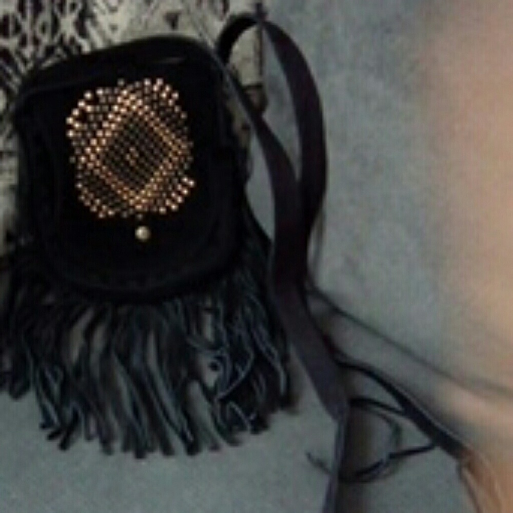 Suede fringed messenger bag